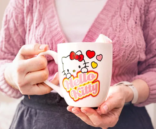 Miniatura 3 de Silver Buffalo Sanrio - Taza de cerámica con corazones de Hello Kitty Taza de café sin BPA para expreso, té, capacidad para 18 onzas