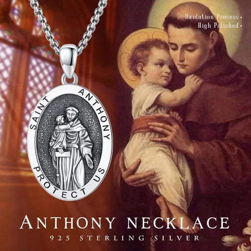 Miniatura 544 de Collar con colgante de plata de ley 925 con medalla de San Patrón, joyería religiosa para hombres y mujeres, con cadena de acero inoxidable 316L