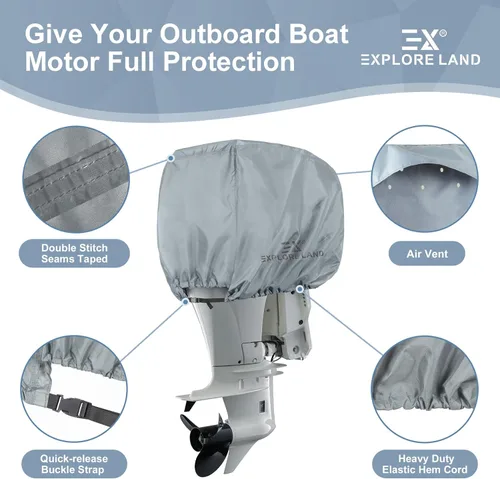 Miniatura 5 de Explore Land 600D - Cubierta impermeable para motor fueraborda (600 D), tamaño completo para motor de barco de 25 a 300 CV Gris