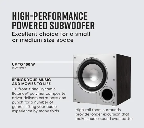Miniatura 8 de Polk Audio PSW10 - Subwoofer amplificado de 10 pulgadas para audio doméstico - Tecnología Power Port, hasta 100 vatios, graves potentes en diseño