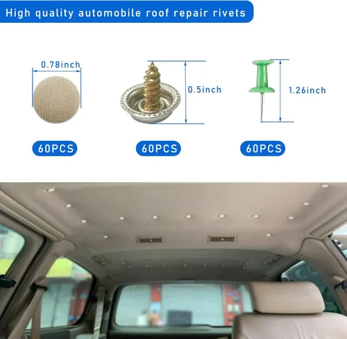 Miniatura 2 de Dickno 60 piezas de kit de reparación para techo de coche, remaches de presión para techo de coche con herramienta de instalación, hebilla