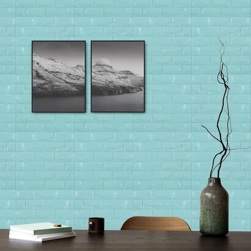 Miniatura 3 de 30PCS Paneles de Pared 3D Despegar y Pegar Papel Tapiz de Ladrillo Falso Azul Espuma Autoadhesiva Paneles de Ladrillo Paneles de Pared de Piedra