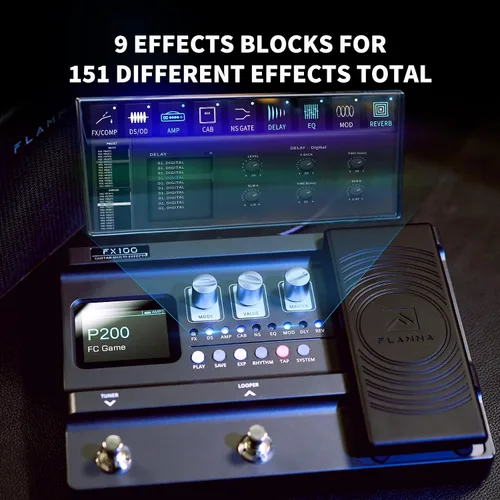 Miniatura 3 de Pedal de efectos múltiples para guitarra FLAMMA FX100 con 55 modelos de amplificador 151 efectos integrados 80' Looper 40 máquina de ritmos 10