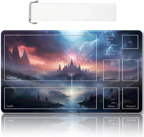 Tapete de Juego MTG Premium Cosido con Zonas y Respaldo de Goma Antideslizante - Tapete de Juego TCG para MTG y Otros Juegos de Cartas - Diseño Dkt