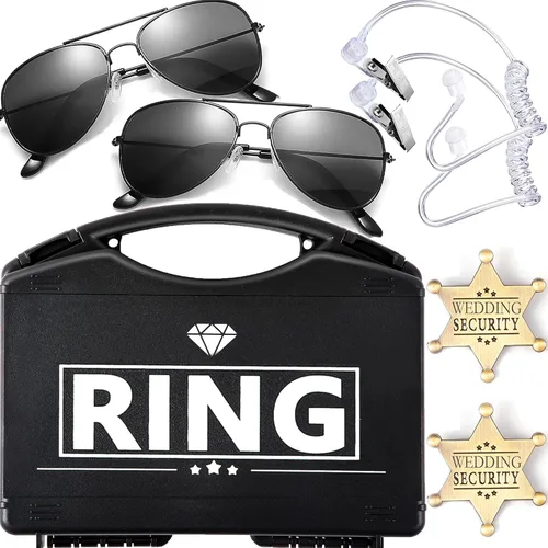 Miniatura 9 de Seguridad del portador de boda: juego de seguridad para anillo de boda, portador de caja de anillo + gafas de sol + auriculares, cosplay + portador