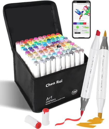 Marcadores de alcohol de 100 colores con punta de cincel y punta de cincel con marcadores Chen Rui APP | Puntas dobles | A base de alcohol |
