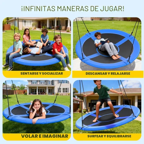 Miniatura 4 de Trekassy Columpio de árbol de platillo grande de 60 pulgadas para niños y adultos, 900D Oxford impermeable con 2 correas para colgar Azul