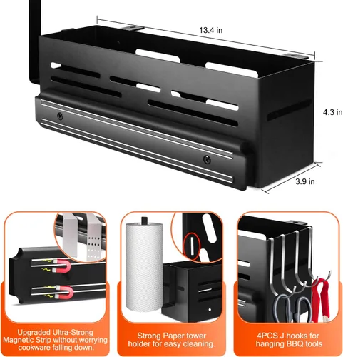 Miniatura 2 de Organizador de parrilla para parrilla Blackstone de 28/36 pulgadas, soporte para accesorios de barbacoa con tira magnética y soporte para toallas