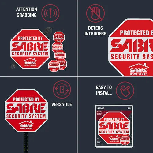 Miniatura 4 de SABRE Letrero de patio y calcomanías de seguridad, advierte a los intrusos que la propiedad está asegurada con una alarma, color rojo intenso