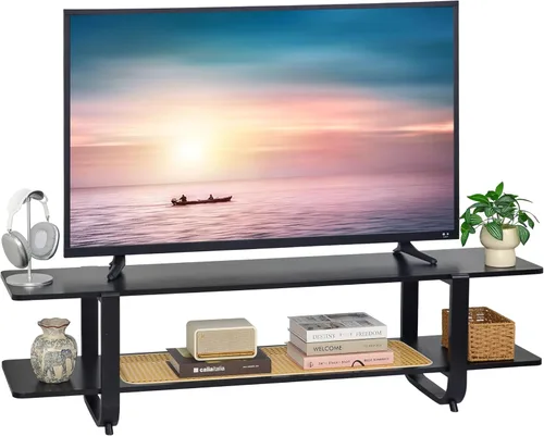 Miniatura 9 de Soporte de TV de bambú para televisores de hasta 65 pulgadas, centro de entretenimiento con almacenamiento, mesa consola multimedia con estante