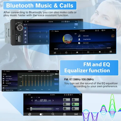Miniatura 3 de Estéreo de Automóvil de Un Solo DIN, Radio con Pantalla Táctil HD IPS de 6.36 Pulgadas CarPlay y Android Auto con Bluetooth con Cámara de Respaldo