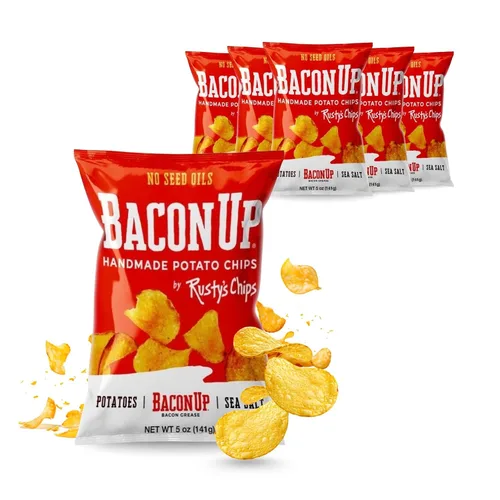 Miniatura 8 de Bacon Up By Rusty's Chips, Handmade Bacon Potato Chips, No Seed Oils, Gluten Free Snack Pack, No Preservatives, Non-GMO, 5 Ounces (5 Ounce