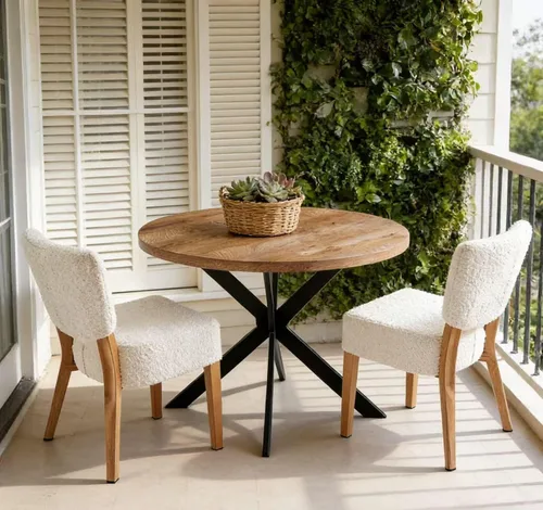 Miniatura 10 de Juego de mesa redonda y silla de 3 piezas, ahorro de espacio, rincón de desayuno, mesa de madera de nogal con marco de metal y 2 sillas de comedor