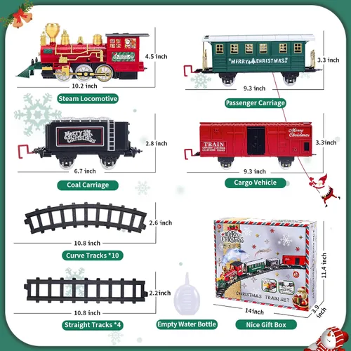 Miniatura 2 de Juego de tren para niños con humo, luces y sonido, juego de tren para debajo del árbol de Navidad, tren de juguete eléctrico para regalos de 3, 4