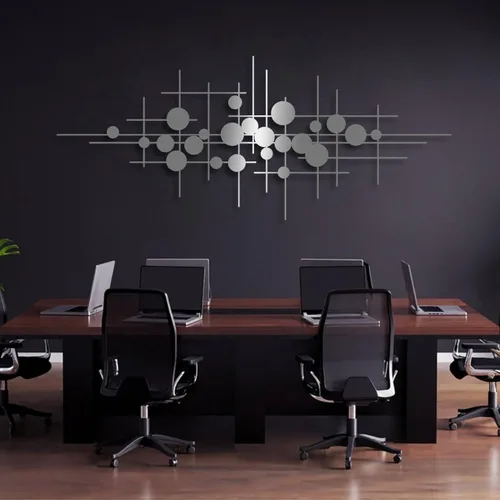 Arte de pared de metal geométrico, arte de pared de metal moderno de mediados de siglo, arte abstracto de pared de metal, escultura de pared Plata