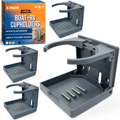 Portavasos para barco, juego de 4 soportes plegables para bebidas, montaje en pared para lancha, caravana y autocaravana, grado marino, color gris