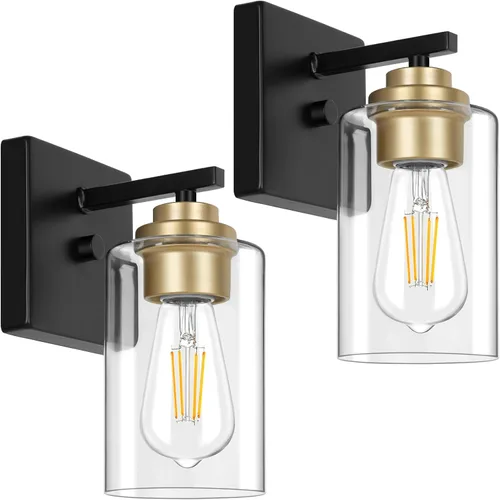 Miniatura 26 de Lámparas de baño de 3 luces, 19 pulgadas, modernas luces de tocador sobre espejo con pantallas de vidrio transparente, accesorio de luz marrón