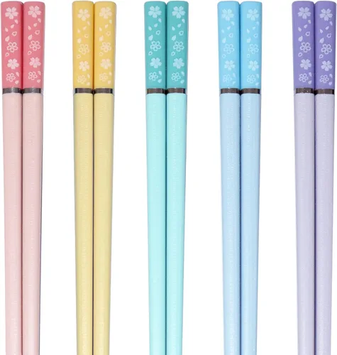 Miniatura 8 de 5 pares de palillos reutilizables de fibra de vidrio azul y verde, palillos japoneses, coreanos, chinos, antideslizantes, aptos para lavavajillas