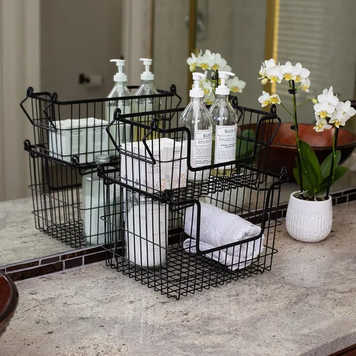 Miniatura 9 de BIRDROCK HOME Contenedores apilables de almacenamiento de alambre de 3 piezas, organizador de frutas y verduras, casa de campo moderna, armario