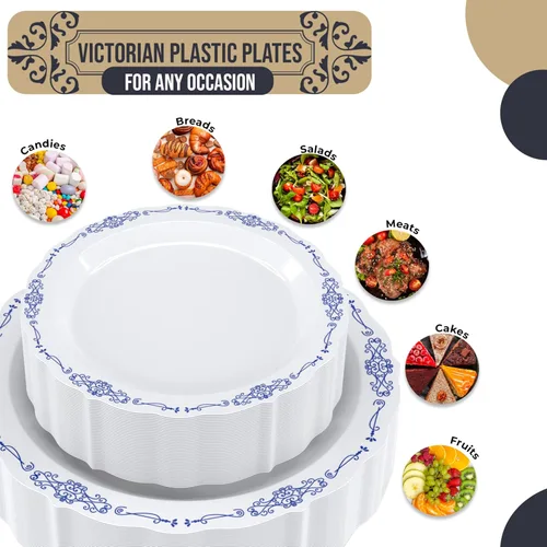 Miniatura 2 de Exquisite Victorian - Juego de 80 piezas desechables de plástico para fiestas para 40 invitados, platos de postre de 40 x 7.5 pulgadas y platos