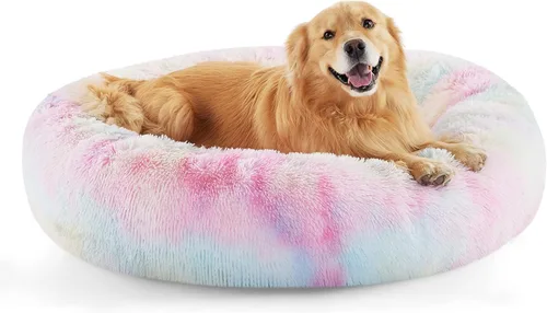 Miniatura 79 de Bedsure - Cama relajante para perro mediano, lavable, tipo dona, cama para gato, antideslizante, redonda, afelpada, mullida, de piel sintética