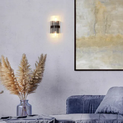 Miniatura 2 de Globe Electric 65000050 Aplique de pared de 2 luces, negro mate, pantalla de vidrio acanalado, enchufes de base E12, luces para sala de estar