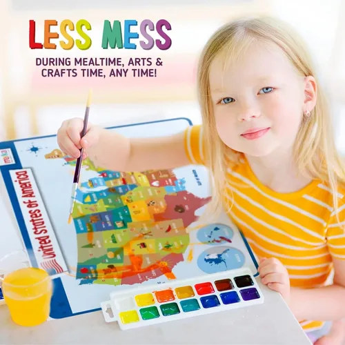 Miniatura 6 de merka Manteles individuales de silicona para niños, manteles individuales reutilizables de mapa geográfico de Estados Unidos y las capitales