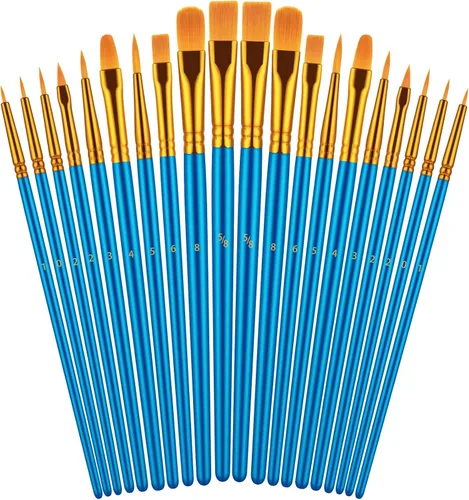 Juego de pinceles para pintura acrílica, 20 piezas de pinceles de pintura acrílica para acuarela al óleo, pinceles de artista para cuerpo, cara, Azul