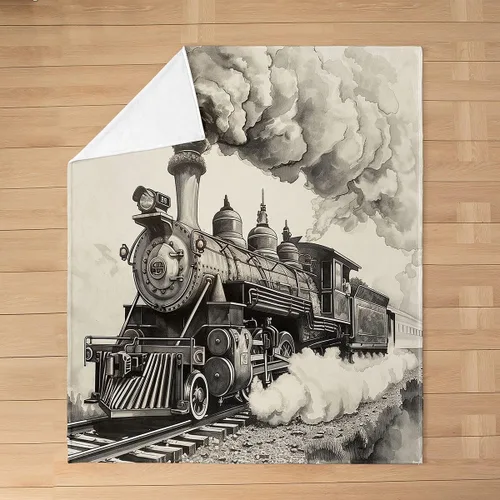 Miniatura 3 de Erosebridal Manta de tren vintage de 40 x 50 pulgadas, manta de franela con locomotora de tren campestre para niños, adolescentes y adultos, manta