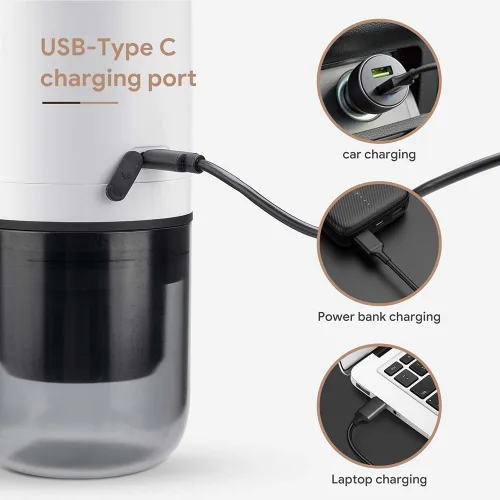 Miniatura 7 de Máquina de café espresso portátil 3 en 1 sin función de calefacción, cafetera eléctrica de carga tipo C, mini cafetera de 17 bar para N Negro