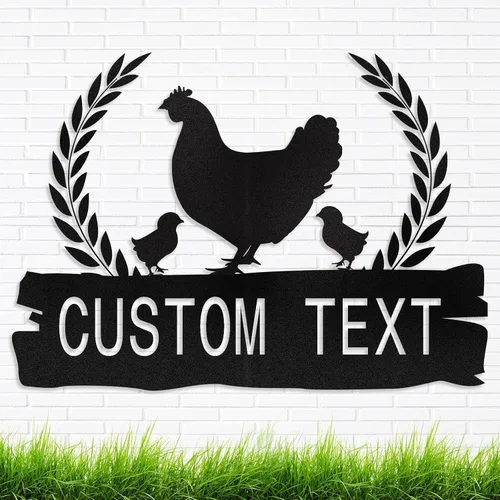 Miniatura 10 de Letrero de Pollo Divertido Personalizado, Letrero Personalizado de Gallinero Decoración de Pared, Letreros de Granja de Metal para Exteriores