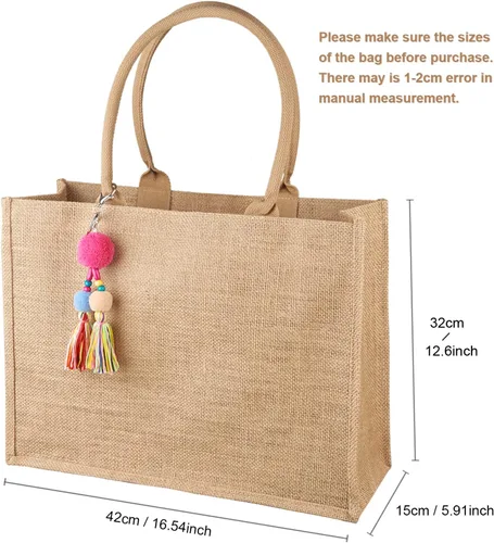 Miniatura 7 de FITDON Jute Canvas Tote Bag Women, Large Jute Bag Beach Bag Foldable Waterproof Shopping Bags Handbag for Picnic Travel Beach