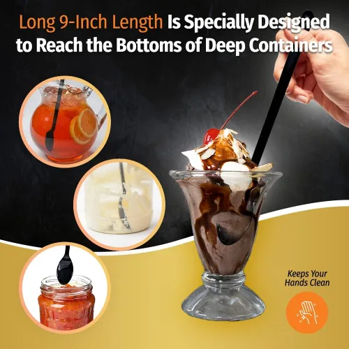 Miniatura 5 de Cucharas largas de plástico – 9 pulgadas – Cuchara de mango largo resistente para agitar, cucharas de café negro – Espresso, cuchara de té helado