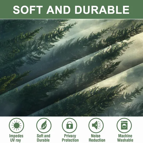 Miniatura 24 de AWERT Cortinas opacas para dormitorio, árbol negro con niebla, naturaleza, amanecer, bosque, 2 paneles para sala de estar, bloqueo de calor, 21 x 45