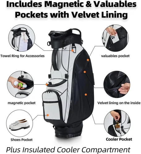 Miniatura 7 de Pure Series - Bolsa de golf de piel sintética fácil de limpiar con separadores de 14 vías, anillo de toalla con abridor de botellas integrado