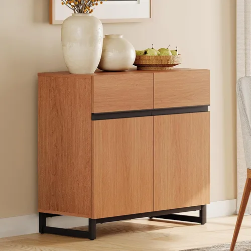 Miniatura 22 de WAMPAT - Gabinetes de aparador con puertas de vidrio, aparador moderno con estante ajustable, gabinete de almacenamiento para barra de café