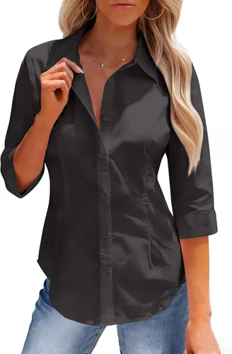 Miniatura 13 de siliteelon Button Down Shirts for Women: Slim Fit Stain Shield 3/4 Sleeve Dress Shirt Formal Work Button Up Blouses