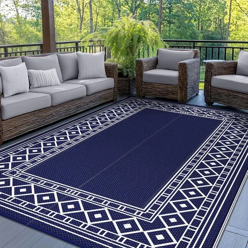 Miniatura 10 de GENIMO Alfombra de Exterior 5'x8' Impermeable para Patio, Alfombra de Paja de Plástico Reversible para Exteriores, Alfombras de Camping para Negro