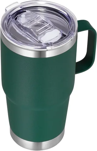 VEGOND Vaso de 20 onzas con tapa con asa y pajilla, taza de café de viaje aislada de acero inoxidable a prueba de derrames, vaso de metal de doble