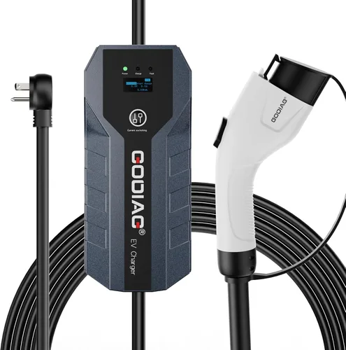 Cargador EV Nivel 2, 32Amp 240V NEMA 14-50 Plug Cargador de coche eléctrico con cable de 21 pies, 10/16/24/32A Cargador portátil ajustable J1772 EV