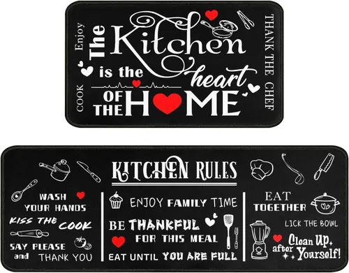 Miniatura 14 de Fat Chef - Juego de 2 alfombras y tapetes de cocina, alfombras rojas para decoración de cocina, tapetes con respaldo de goma antideslizante