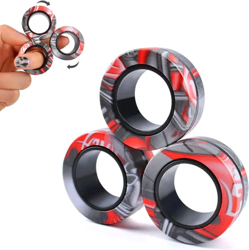Cevioce Juego de 3 anillos magnéticos para ansiedad, juguetes magnéticos para personas con TDAH y ansiedad, anillos giratorios para aliviar la