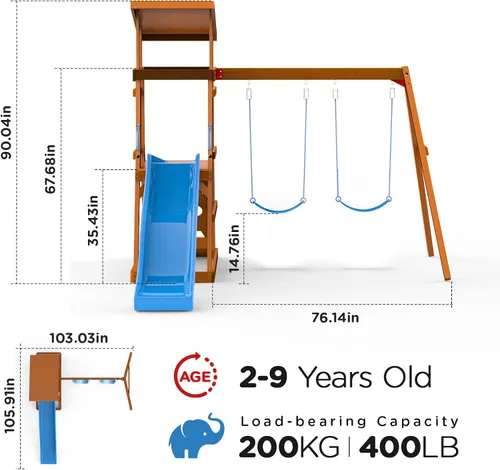Miniatura 3 de Conjuntos de columpios de madera Dolphin Playground para el patio trasero con tobogán de 1.83 m, juego al aire libre para niños con fosa de arena