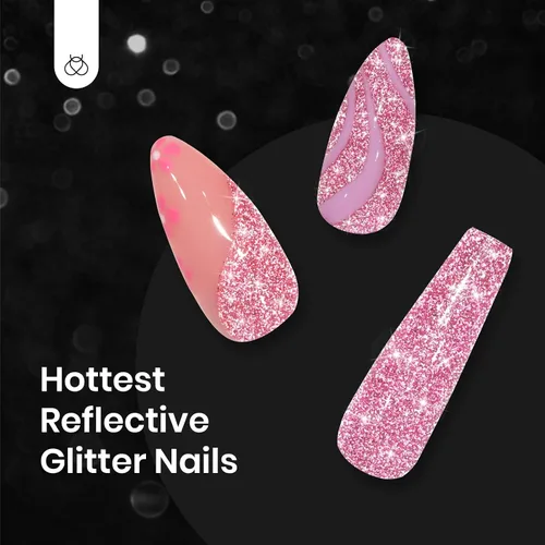 Miniatura 7 de Beetles - Esmalte de gel rosa con purpurina, 1 unidad de 0.5 onzas líquidas de gel de diamante con purpurina, uñas de color rosa intenso con besos B