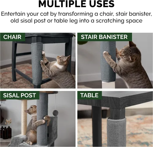 Miniatura 4 de Furhaven Funda para poste rascador envolvente para gatos de interior, se adapta a postes de hasta 3.5 pulgadas de diámetro, duradera y menos