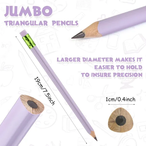 Miniatura 2 de Fainne 48 piezas de lápices gordos jumbo grandes gruesos y 3 piezas de sacapuntas para niños principiantes, preescolares, jardín de infantes