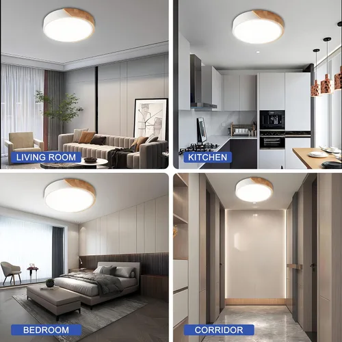 Miniatura 8 de Lámpara de techo de montaje empotrado, lámpara LED de techo de 12 pulgadas, blanco mate con madera, 4500 K/24 W (equivalente a 150 W), no regulable