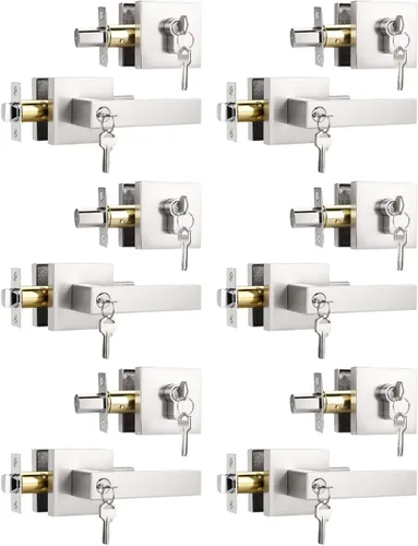 Miniatura 33 de KNOBWELL - Pomo resistente para puertas exteriores con cerradura de seguridad de doble llave y cuadrada; juego de picaportes para puertas