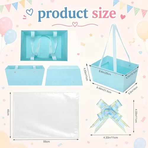 Miniatura 2 de Colarr Paquete de 12 cestas vacías de papel kraft para regalo, con asa y lazo, bandeja de mercado de cartón para rellenar para el Día de la Madre