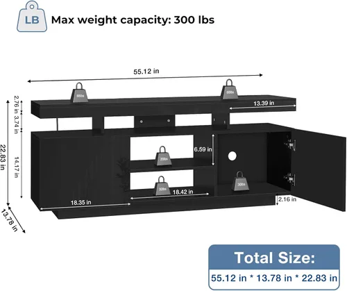 Miniatura 9 de HOMMPA Soporte de TV LED moderno para TV de 65/60/55 pulgadas con tomas de corriente - Centro de entretenimiento con almacenamiento para consola